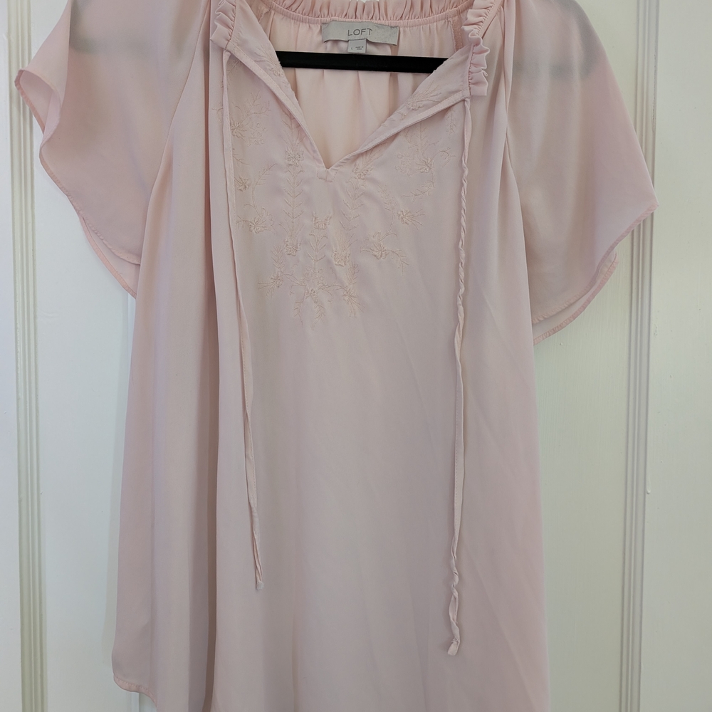 LOFT Light Pink Embroidered Top